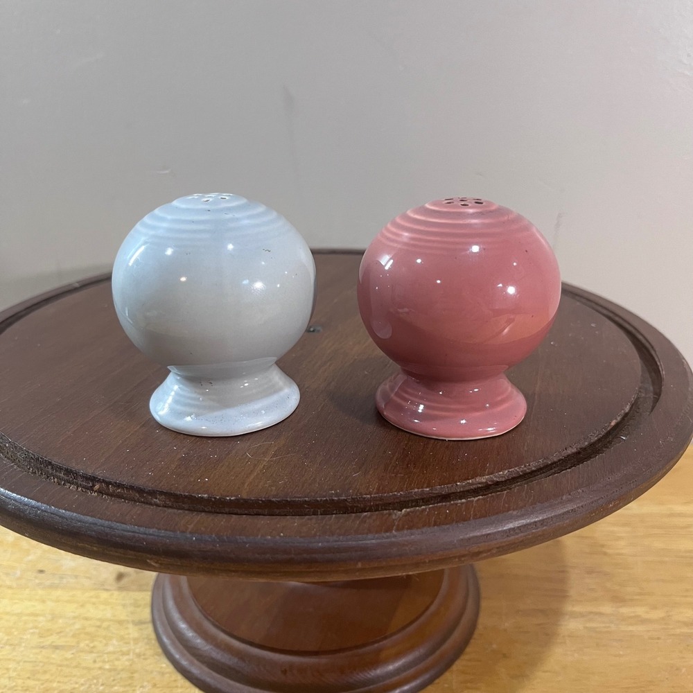 Vtg Fiesta Salt and Pepper Shakers 1950s Gray Rose Mismatched Set No Corks